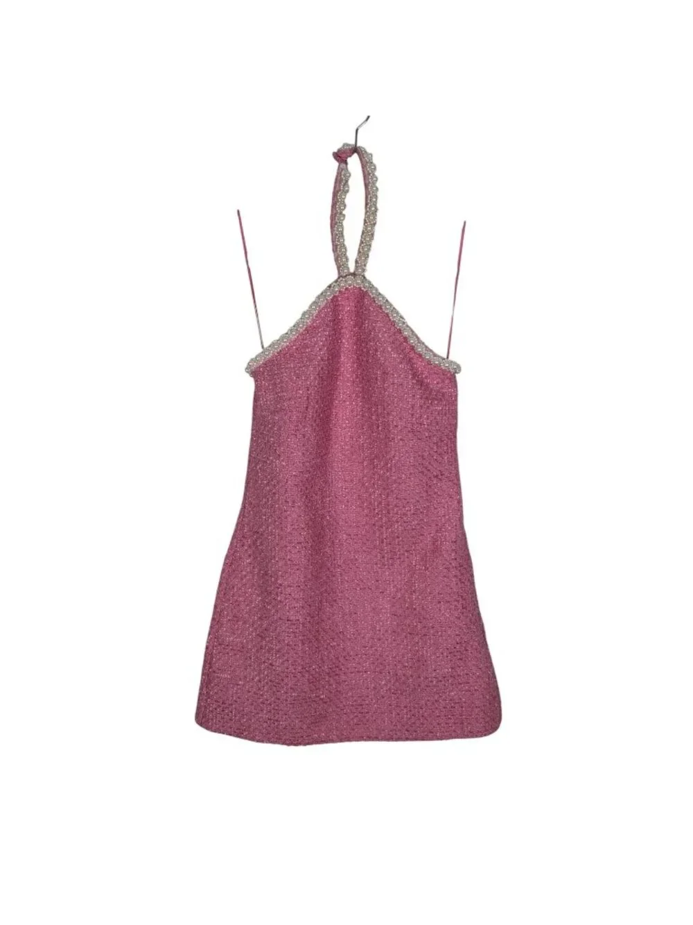 Hyacinth House Tuckernuck Women XS Pink Tweed & Pearl Petra Halter Mini Dress - Picture 3 of 13